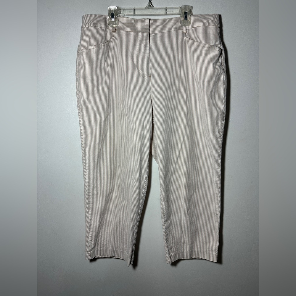Talbots Woman’s Tan Seersucker Stretch Striped Pants Classic Preppy Coastal